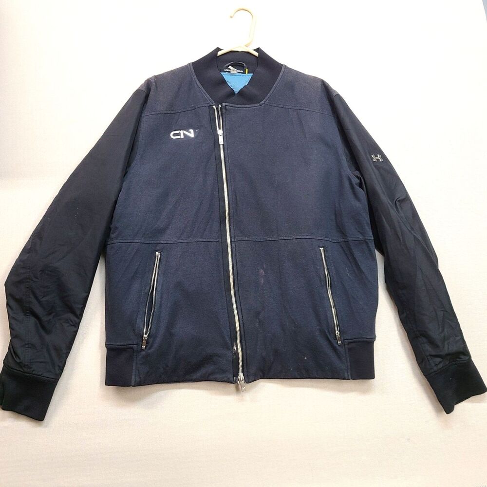 Under Armour Mens Bomber Jacket Full Zip Quilted Lined Blue Black XL